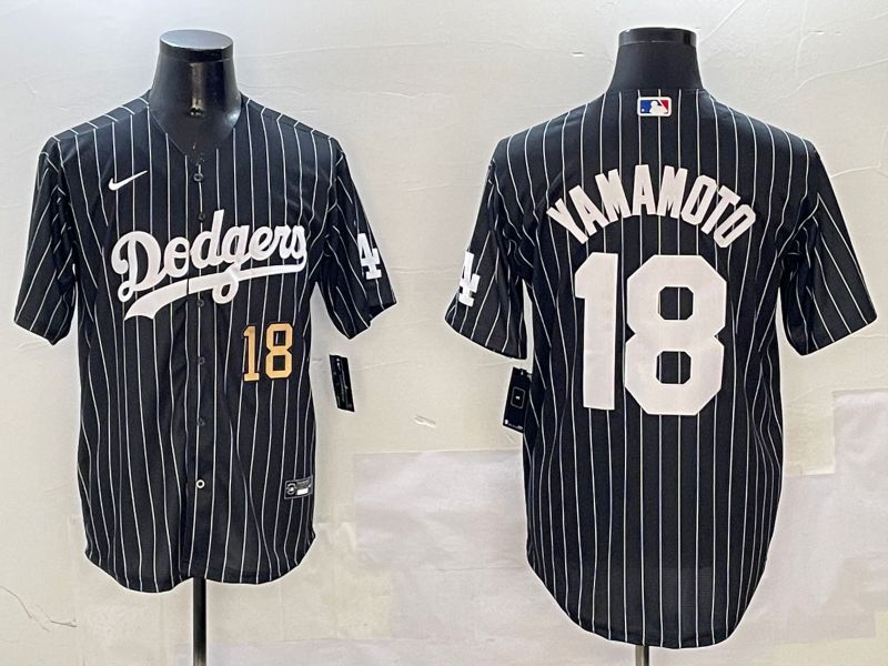 Men Los Angeles Dodgers #18 Yamamoto Black Stripe Jointly Name 2025 Nike MLB Jersey style 2